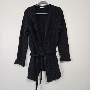 Oui Black Chunky Knit Belted Cardigan Sweater Wool Alpaca Blend Women’s Size 4